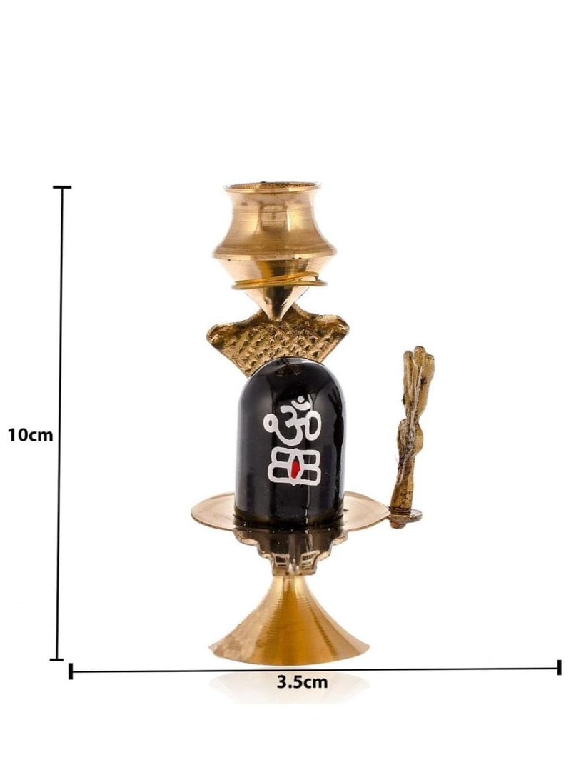 Shivratri 2026 / MahaShivratri Special / Brass Shivling Idol with Om Symbol, Black and Gold, 10 cm Height, Traditional Religious Decor